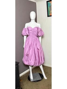 1980's Lavender Party Dress Ruched Bodice Bubble Hem